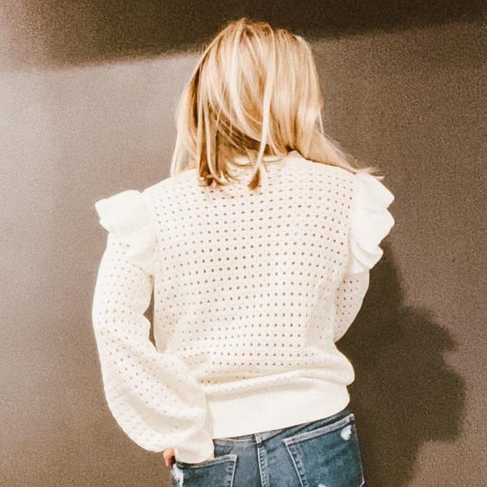 Sasha Pointelle Ruffled Sweater - Picture 2 of 10